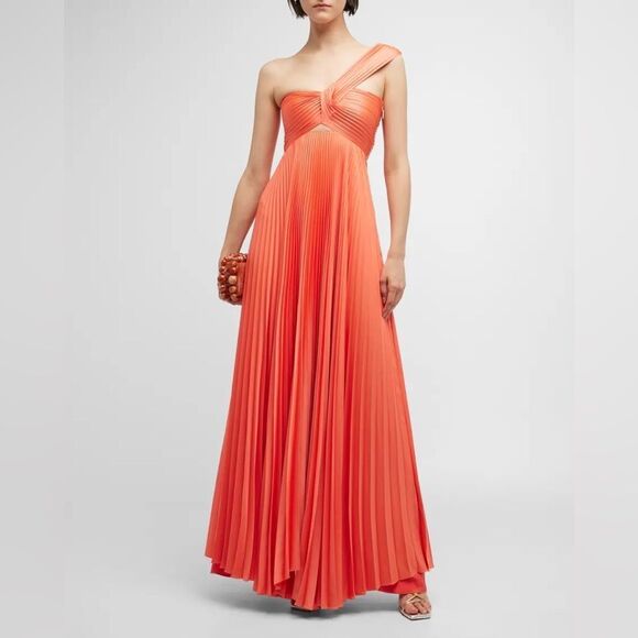 NEW A.L.C. Nessa One-Shoulder Cutout Knotted Pleated Satin Gown - Picture 5 of 11